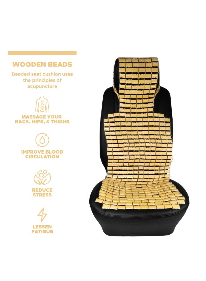 AGC Wooden Beaded Car Seat Cushion FC-1302 Full Back and Seat Support Bead Mat for Car, Truck, SUV & Office Chair Breathable Acupressure Design, Improves Circulation, Reduces Fatigue & Stress - Image 2