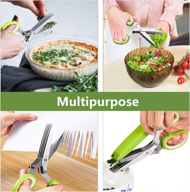 X-Chef Herb Scissors, Multipurpose 5 Blade Kitchen Herb Shears Herb Cutter with Safety Cover and Cleaning Comb for Chopping Basil Chive Parsley (Green) - Image 4