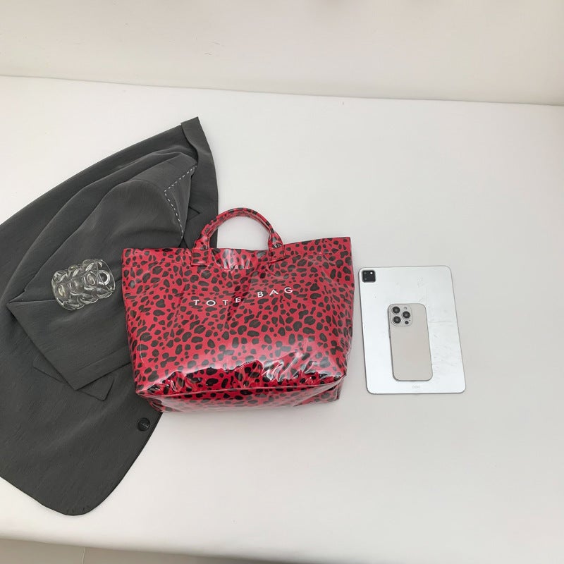 Girl Large Capacity Pvc Fashion Simple Niche Leopard Print Tote Bag Versatile Matchinging - Image 4