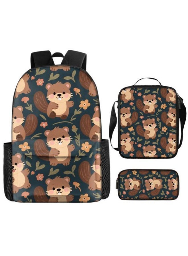 [Super new special offer] Cartoon theme bag three-piece set | double-shoulder + hand-held + storage pen bag | gift self-use good-looking - 552  - Image 1