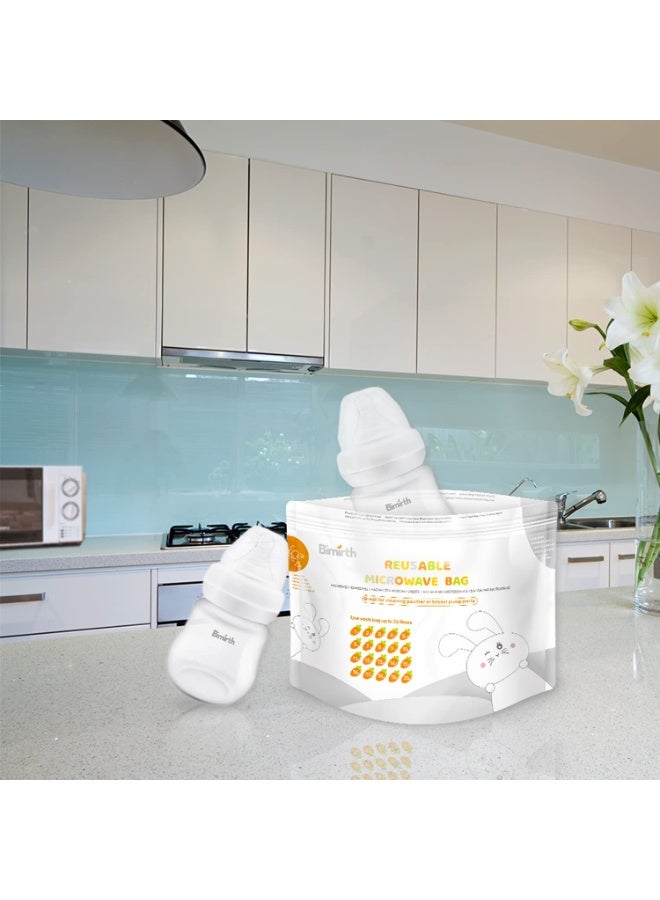 Bimirth Microwave Steam Cleaning Bag Reusable - Double Zip Lock Large & Durable 16 Pack Steaming Bags for Bottles & Breast Pump Parts, Training Cups, Fast Steam up Most Breast Pump Accessories - Image 4
