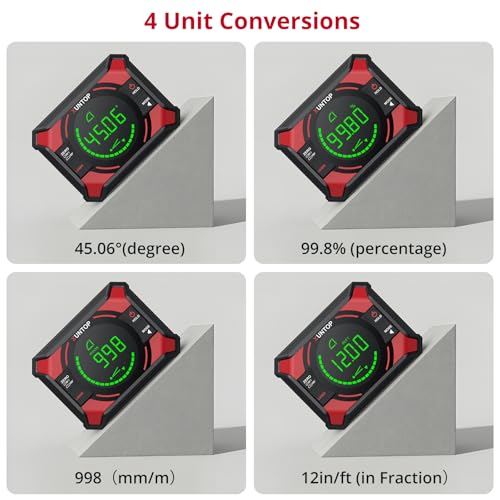 XUNTOP 4x90/2x180°(0.01°) Digital Angle Finder with Dual Laser Digital Angle Gauge with Bottom and Back Magnetic Rechargeable Inclinometer with Digital Level Bubble (Class 2 Laser, <1mW Power Output) - Image 3