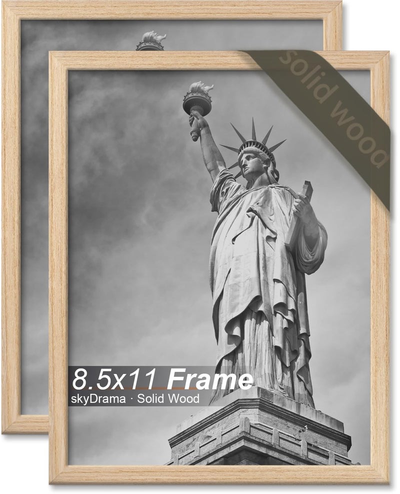 skyDrama Natural Solid Wood 8.5x11 Picture Frame, Display 8.5 x 11 Inch Picture Poster Photo, Vertical & Horizontal Wall Hanging - 2 Pack/Natural/8.5"x11" - Image 1