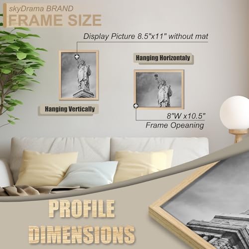 skyDrama Natural Solid Wood 8.5x11 Picture Frame, Display 8.5 x 11 Inch Picture Poster Photo, Vertical & Horizontal Wall Hanging - 2 Pack/Natural/8.5"x11" - Image 4