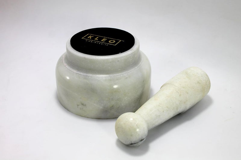 KLEO 5 Diameter White Marble Stone Mortar and Pestle Set as Okhli Musal Kharad Khallad Spice Medicine Grinder Masher - Image 5