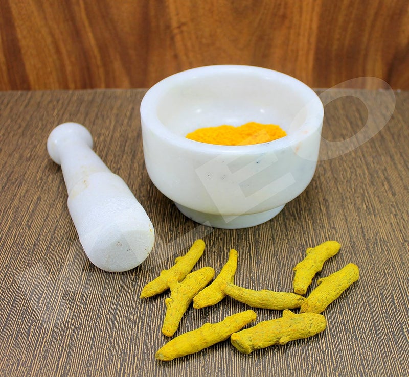 KLEO 5 Diameter White Marble Stone Mortar and Pestle Set as Okhli Musal Kharad Khallad Spice Medicine Grinder Masher - Image 3