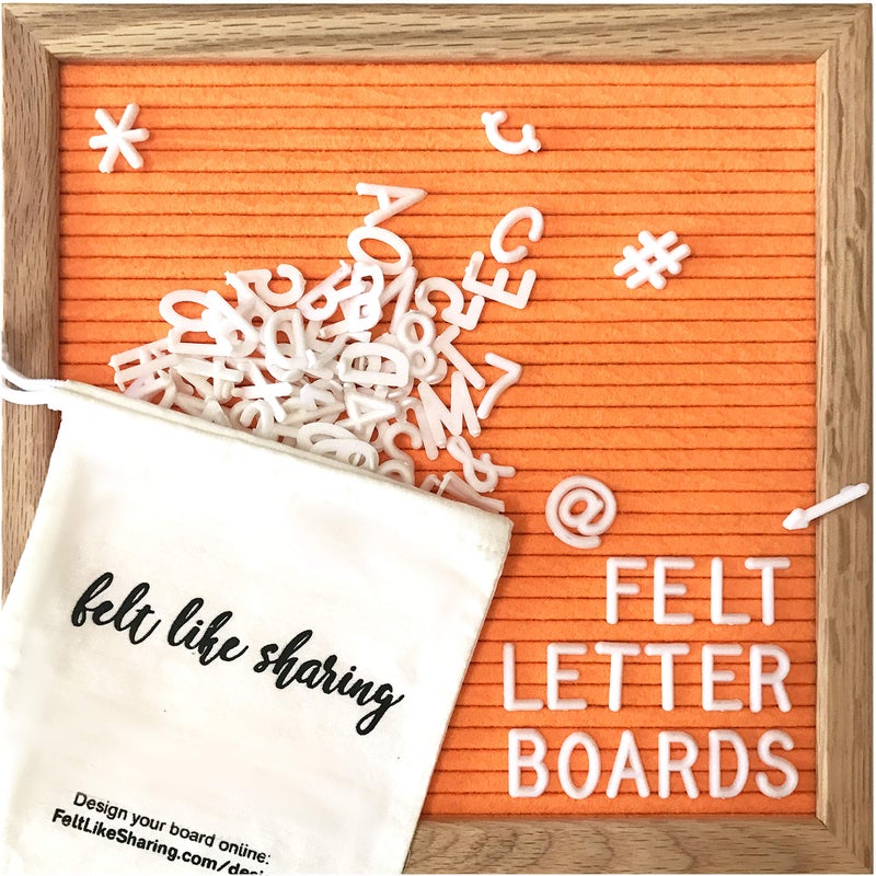 Felt Like Sharing Square Letter Board (Neon Orange Felt - 10â€x10â€) â€“ Changeable Message Board with 3 Sets of Felt Board Letters for Home & Aesthetic Room Decor â€“ Wall Letterboard Signs In Oak Frame - Image 1