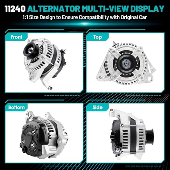 Farrme 11240 Car Alternators 160 Amp, 6-Groove Pulley Fit for Ram 1500, for Jeep Grand Cherokee, Liberty, Commander, for Dodge Durango, Nitro, for Chrysler Aspen Automotive Replacement Alternators - Image 5