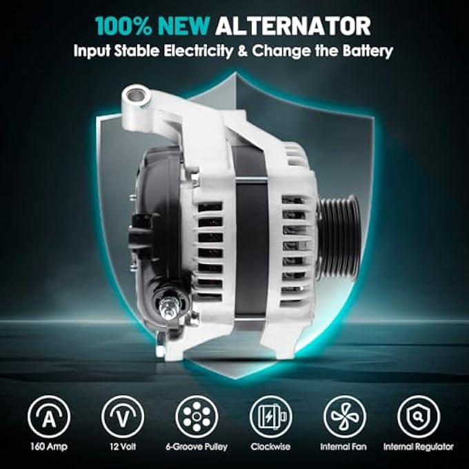 Farrme 11240 Car Alternators 160 Amp, 6-Groove Pulley Fit for Ram 1500, for Jeep Grand Cherokee, Liberty, Commander, for Dodge Durango, Nitro, for Chrysler Aspen Automotive Replacement Alternators - Image 3