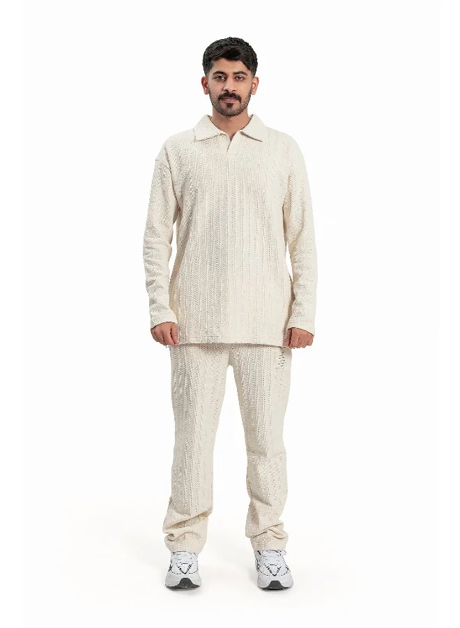 Wecre8 Men's Off-white Polo Sweater and Pants Set