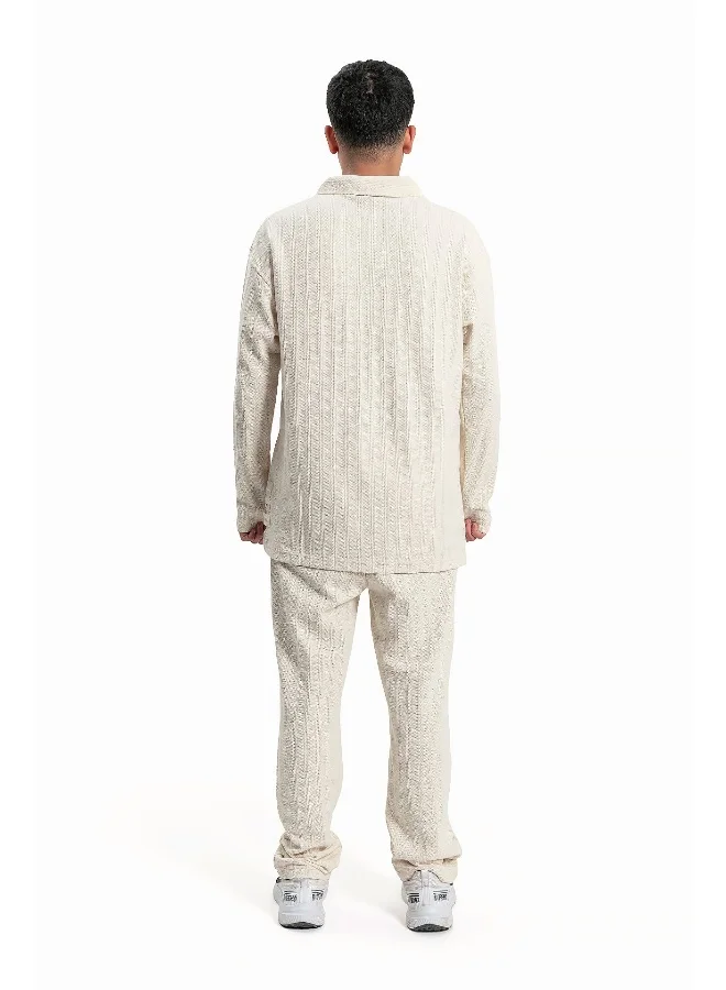 Wecre8 Men's Off-white Polo Sweater and Pants Set