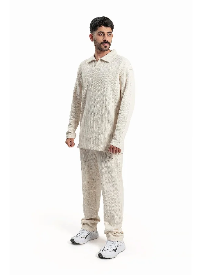 Wecre8 Men's Off-white Polo Sweater and Pants Set