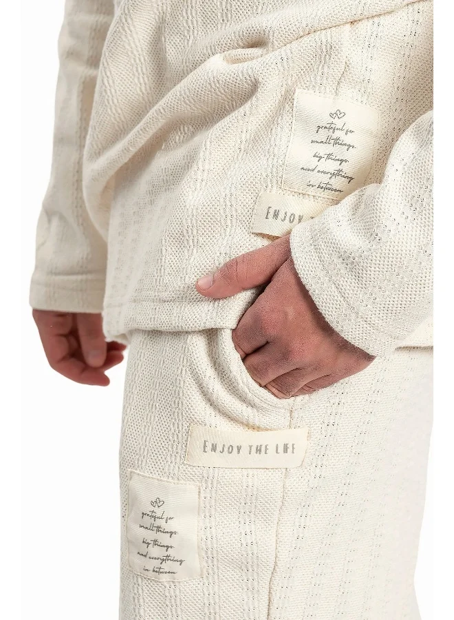 Wecre8 Men's Off-white Polo Sweater and Pants Set