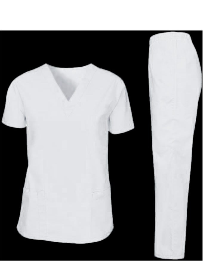 Rannah's Uniform - Scrubs Medical Uniform Unisex Top and Pants White Nurse Suit Set - Image 1
