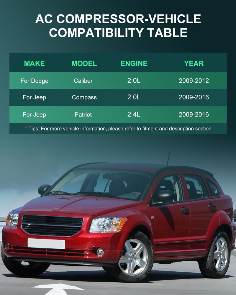 SCITOO AC Compressor 2009-2012 for D-odge Caliber 1.8L 2.0L 2.4L 2009-2016 for J-eep Compass 2.0L 2.4L Air Conditioning Compressor - Image 2