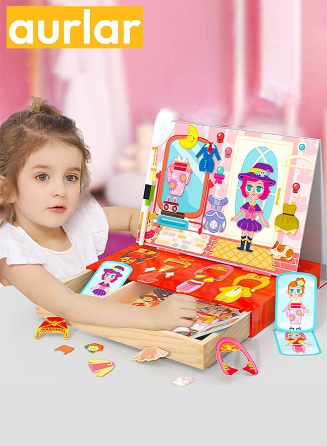 Aurlar Little Girl Dress Up Wooden Magnetic Puzzle Drawer Box Toys, Change Clothes Games, Preschool Learning Activities Toys For Kids Ages 3+ - Image 2