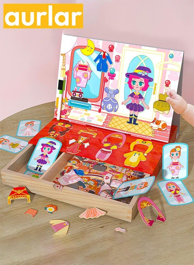 Aurlar Little Girl Dress Up Wooden Magnetic Puzzle Drawer Box Toys, Change Clothes Games, Preschool Learning Activities Toys For Kids Ages 3+ - Image 3