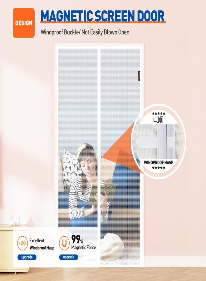 MAGZO Magnetic Screen Door Fit Door Size 30 x 80 Inch, Actual Screen Size 32" x 81" Screen Curtain Durable Polyester Mesh with Full Frame Hook&Loop-White - Image 4