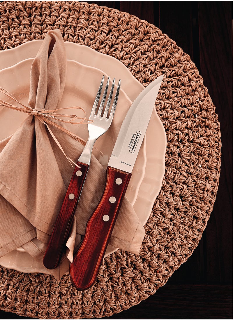 TRAMONTINA - Churrasco 4 Pieces Stainless Steel Jumbo Barbecue Flatware Set with Treated Red Polywood Handles - Image 1