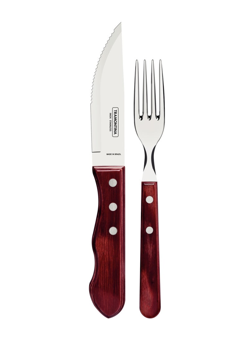 TRAMONTINA - Churrasco 4 Pieces Stainless Steel Jumbo Barbecue Flatware Set with Treated Red Polywood Handles - Image 1