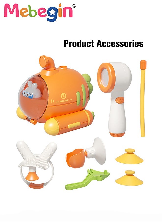 MEBEGIN - 5 Pcs Electric Radish Submarine Shower Set, Submarine Spray Station with Hand Shower, Automatic Water Spray Bath Toy, Durable Safe Baby Bath Toy, Portable Camping Shower Pump for Kids, in Bathtub or Sink - Image 1