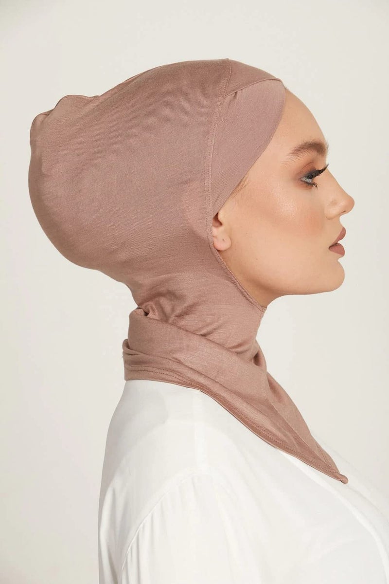 LMVERNA 2 Pieces Modal Hijab Cap Adjustable Muslim Stretchy Turban Full Cover Shawl Undercap Full Neck Coverage for Women (White+Light khaki) - Image 5