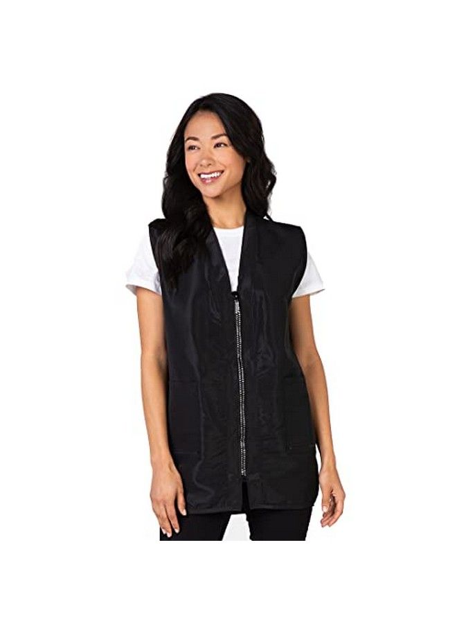 Betty Dain Glitz Rhinestone Zipper Salon Stylist Vest Rhinestone Closure And Iridescent Fabric Vneckline Adjustable Belt Pockets With Zippered Bottoms Water Resistant Lightweight Black Xl  - Image 1