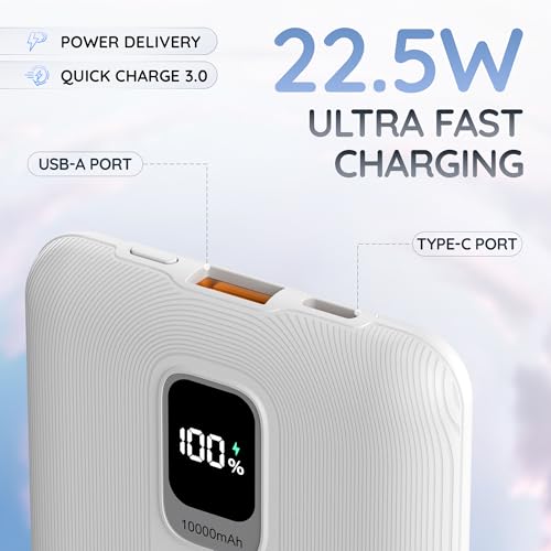 Pebble Rapid Air 22W Fast Charging Power Bank | Compact & Lightweight | Digital Display | Type-C & USB Outputs | 10-Way Circuit Protection - White - Image 3