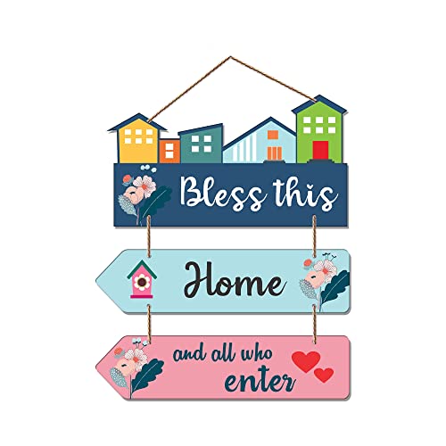 Artvibes Bless This Home And All Who Enter Decorative Wall Art MDF Wooden Wall Hanger for Living Room | Quotes Decor Item | Home Quotes Wall Hanging | Modern Decor Items | Wall Poster(WH_5804N) - Image 1