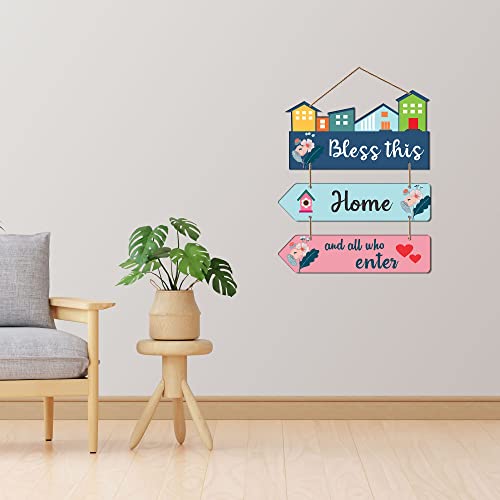 Artvibes Bless This Home And All Who Enter Decorative Wall Art MDF Wooden Wall Hanger for Living Room | Quotes Decor Item | Home Quotes Wall Hanging | Modern Decor Items | Wall Poster(WH_5804N) - Image 4
