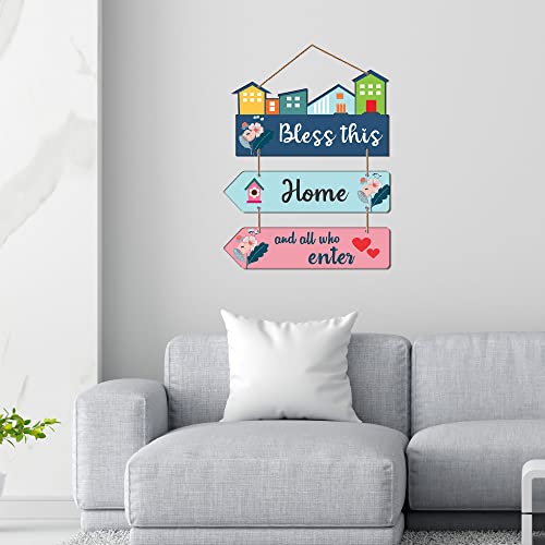 Artvibes Bless This Home And All Who Enter Decorative Wall Art MDF Wooden Wall Hanger for Living Room | Quotes Decor Item | Home Quotes Wall Hanging | Modern Decor Items | Wall Poster(WH_5804N) - Image 2