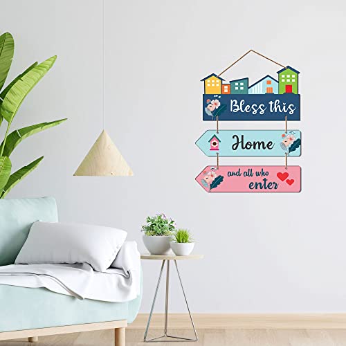 Artvibes Bless This Home And All Who Enter Decorative Wall Art MDF Wooden Wall Hanger for Living Room | Quotes Decor Item | Home Quotes Wall Hanging | Modern Decor Items | Wall Poster(WH_5804N) - Image 3