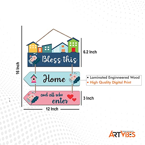 Artvibes Bless This Home And All Who Enter Decorative Wall Art MDF Wooden Wall Hanger for Living Room | Quotes Decor Item | Home Quotes Wall Hanging | Modern Decor Items | Wall Poster(WH_5804N) - Image 5
