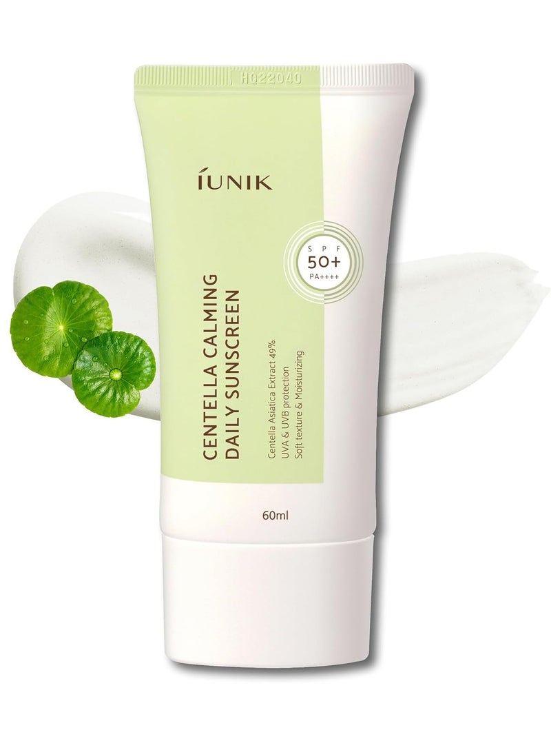 iUNIK Ionic Daily Sunscreen Soothing & Moisturizing by Centella SPF 50+ PA++++ Matte & Non-White Cast Asiatica Korean Skin Care for Dry Oily Sensitive Skin Cream 2.0 fl oz - Image 1