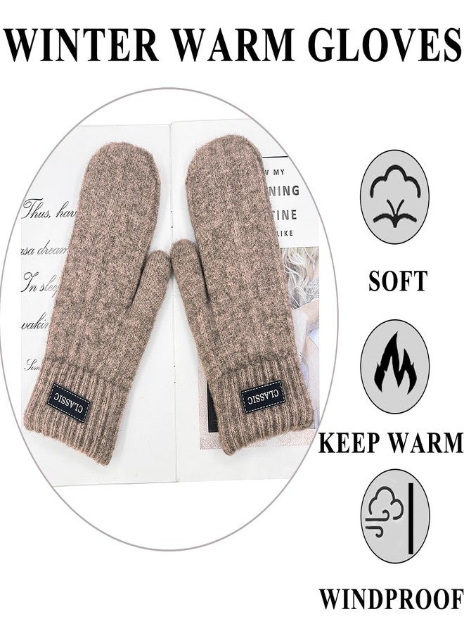Beurlike Winter Mittens Gloves for Women Warm Fleece Lining Knit Thick Gloves for Cold Weather(Coffee) - Image 5