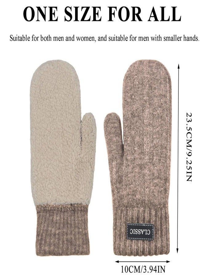 Beurlike Winter Mittens Gloves for Women Warm Fleece Lining Knit Thick Gloves for Cold Weather(Coffee) - Image 2