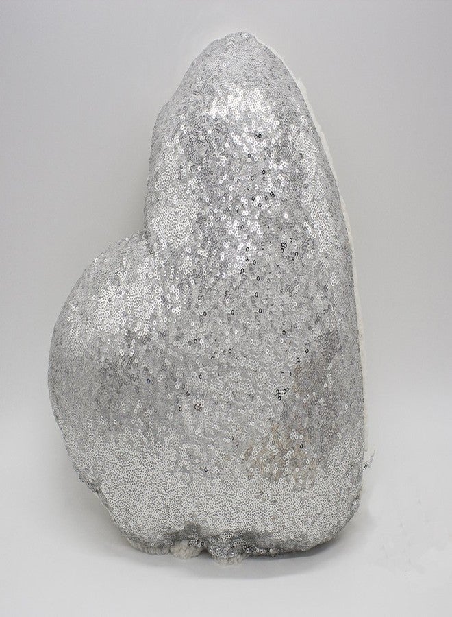 Fennco Styles Sequin and Sherpa Decorative Throw Pillow Shimmering Heart Shaped Accent Pillow 13" W X 14" L - Silver Cushion for Holiday, Couch, Living Room Decor and Valentine's Day - Image 2
