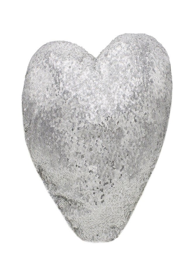 Fennco Styles Sequin and Sherpa Decorative Throw Pillow Shimmering Heart Shaped Accent Pillow 13" W X 14" L - Silver Cushion for Holiday, Couch, Living Room Decor and Valentine's Day - Image 1