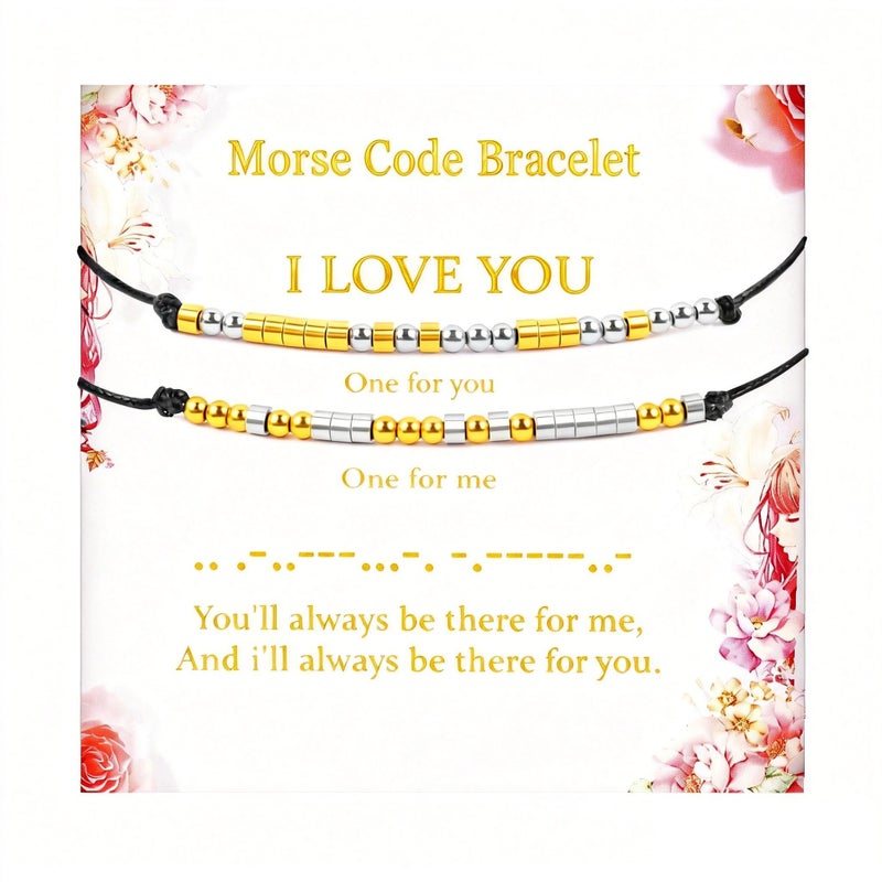 HyperFun Matching Bracelets for Couples - I Love You Morse Code Couple Bracelet - Friendship Relationship Gifts For Women Her Him Boyfriend Girlfriend Friend Mother Valentines Day - Image 1