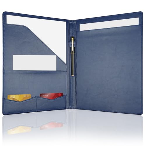 MOWPOG Professional Padfolio Portfolio Binder, Faux Leather Interview Resume Folder, Letter Size A4 Legal Writing Pad Holder, Document Organizer for Business School Office Conference (Blue) - Image 1