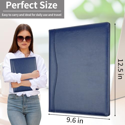 MOWPOG Professional Padfolio Portfolio Binder, Faux Leather Interview Resume Folder, Letter Size A4 Legal Writing Pad Holder, Document Organizer for Business School Office Conference (Blue) - Image 4