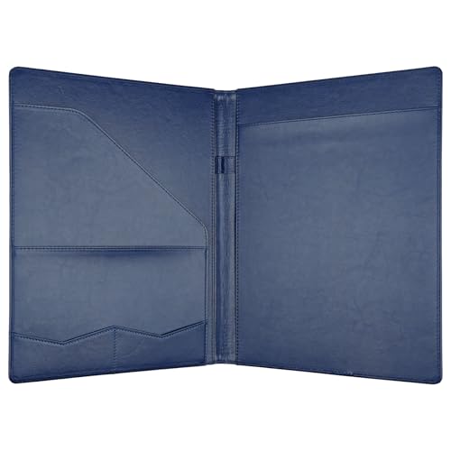MOWPOG Professional Padfolio Portfolio Binder, Faux Leather Interview Resume Folder, Letter Size A4 Legal Writing Pad Holder, Document Organizer for Business School Office Conference (Blue) - Image 2