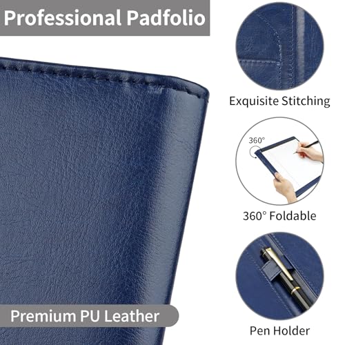 MOWPOG Professional Padfolio Portfolio Binder, Faux Leather Interview Resume Folder, Letter Size A4 Legal Writing Pad Holder, Document Organizer for Business School Office Conference (Blue) - Image 5