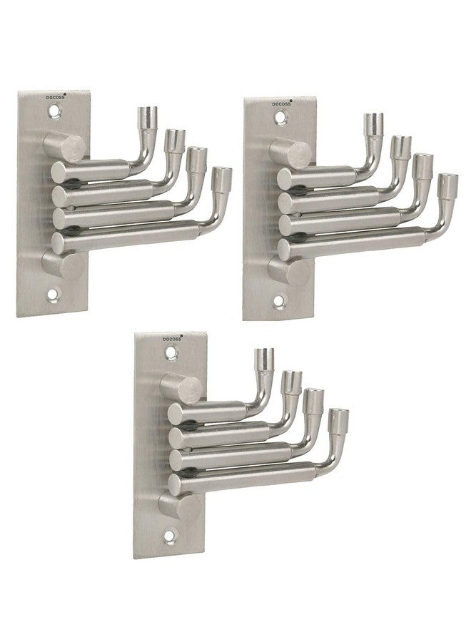 DOCOSS Stainless Steel Flexible 4 Pin Hooks and Cloth Hanger for Wall, Bathroom & Door, Pack of 3, Silver - Image 1