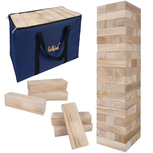 GOTHINK Giant Tumble Tower Game Large Tumbling Tower Stacking to Over 5 FT 54pcs Wooden Jumbo Blocks for Outside Yard Games with Carry Case Timber Stacking Game Night Toy Gift for Kids Adults Family - Image 1