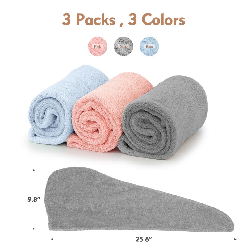 Oeago Microfiber Hair Towel For Women: Christmas Stocking Stuffers For Women Teen Girls Kids Drying Wrap Towels For Curly Hair Head Accessories 3 Pacs Anti Frizz Mom Gifts - Image 3