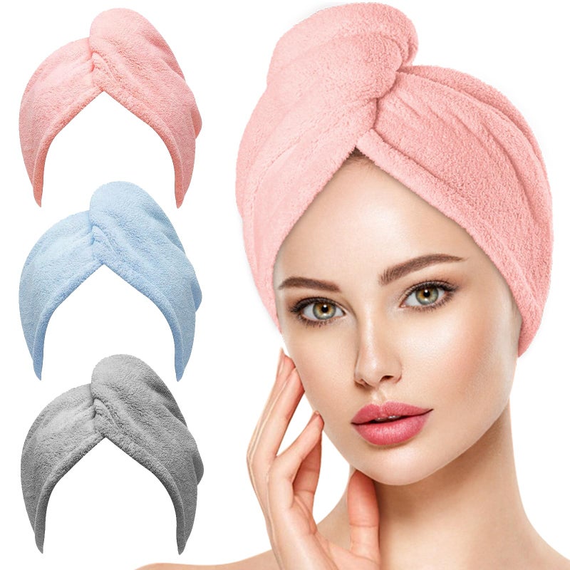 Oeago Microfiber Hair Towel For Women: Christmas Stocking Stuffers For Women Teen Girls Kids Drying Wrap Towels For Curly Hair Head Accessories 3 Pacs Anti Frizz Mom Gifts - Image 1