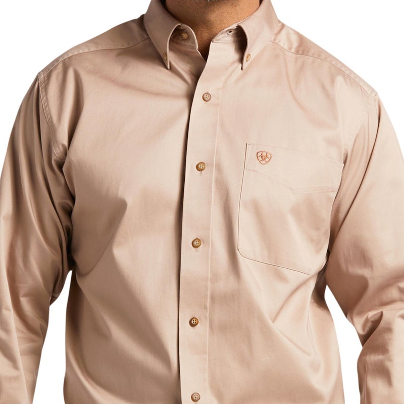 Ariat Solid Twill Classic Fit Shirt-Men's Long Sleeve Western Button-Down, Khaki, Small - Image 4