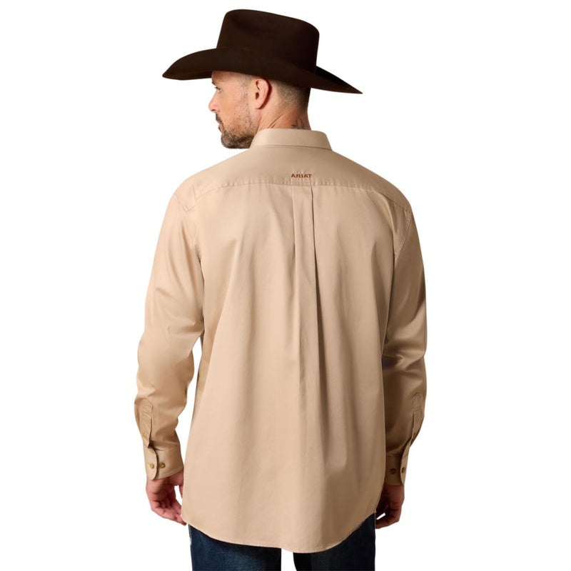 Ariat Solid Twill Classic Fit Shirt-Men's Long Sleeve Western Button-Down, Khaki, Small - Image 2
