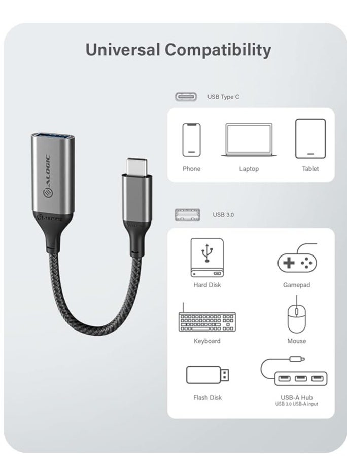 ألوجيك ALOGIC محول USB 3.1 Super Ultra USB 3.1 إلى USB-A بطول 15 سم (رمادي فلكي  - Image 5